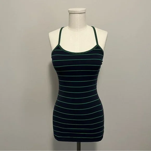 Lululemon Power Y Tank Top Stripe Green Bean Inkwell Navy - Picture 5 of 14